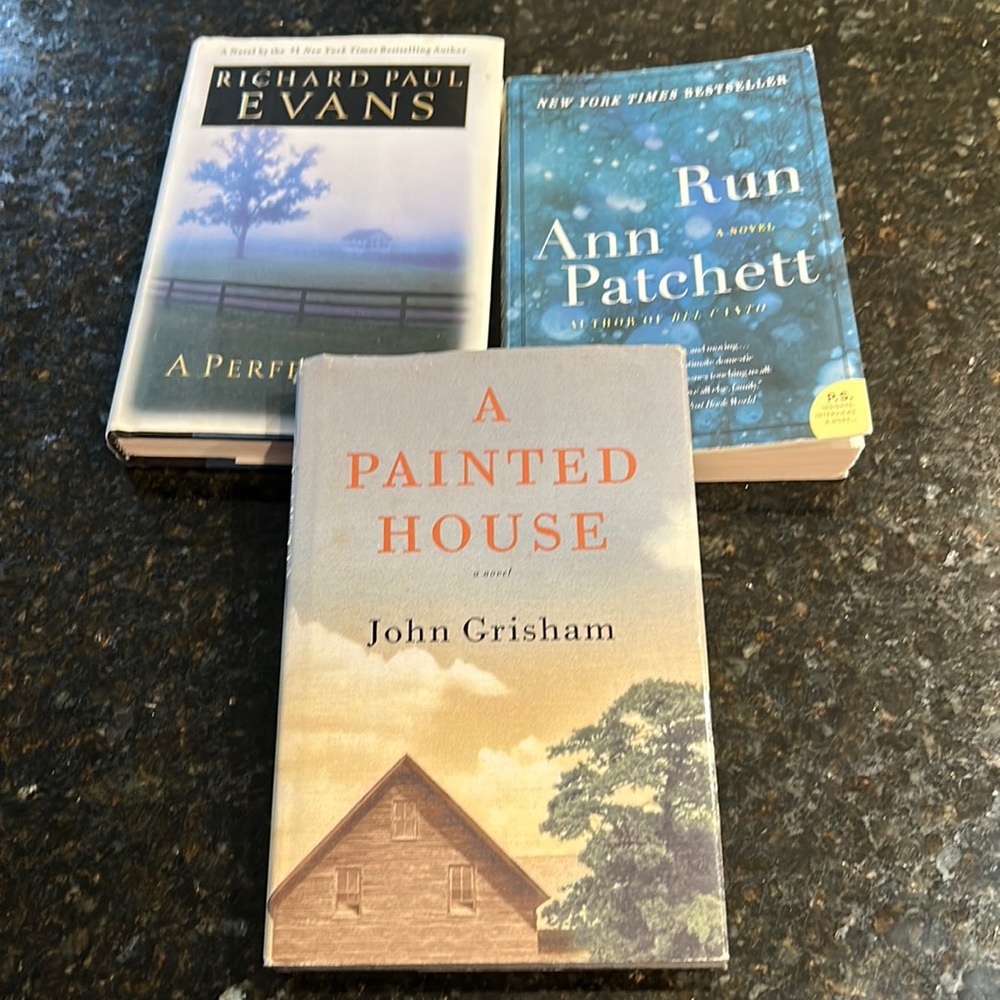 Lot of 3 adult books, A Perfect Day, A Painted House, Run